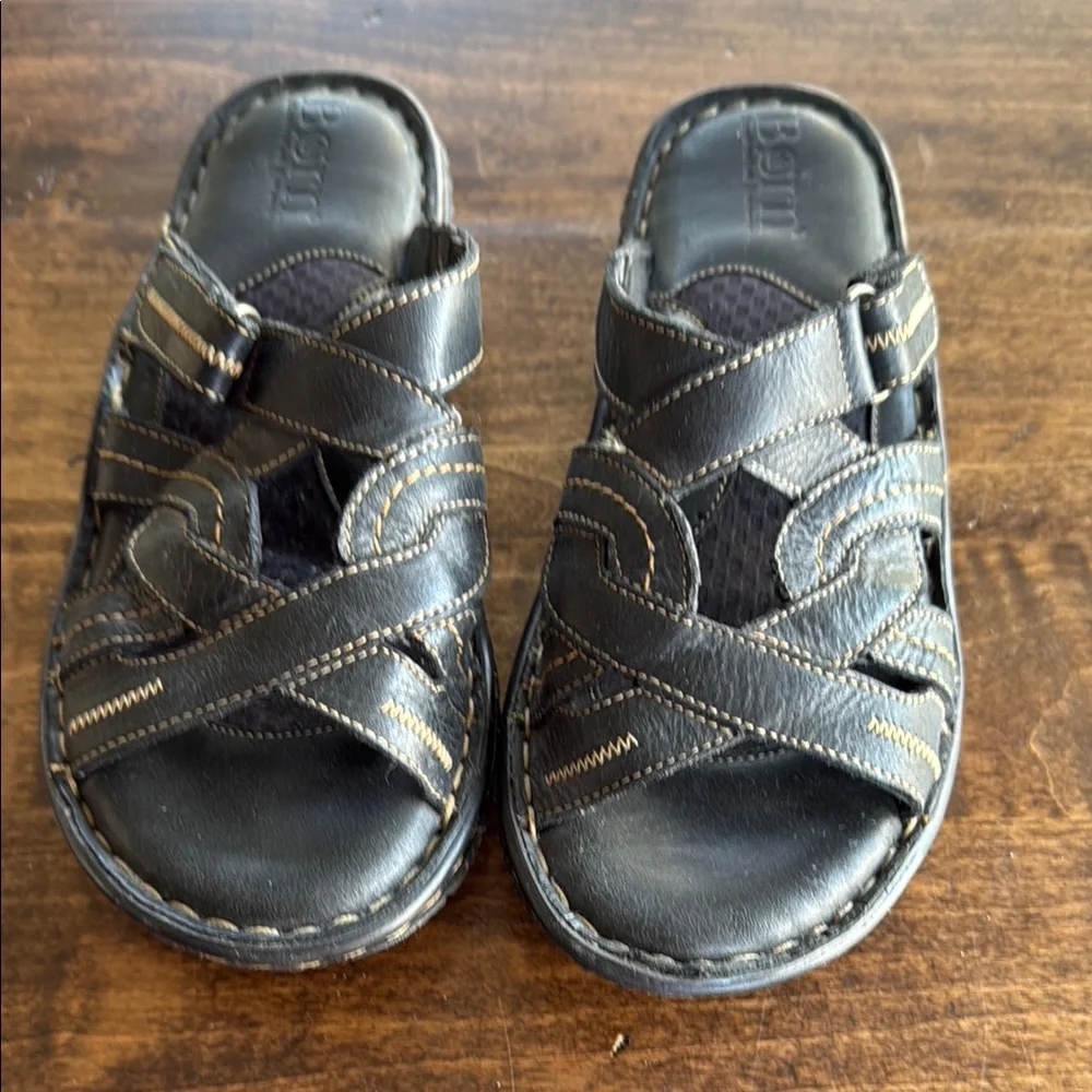 Born Women's Black Leather Strappy Sandals Size 7/38